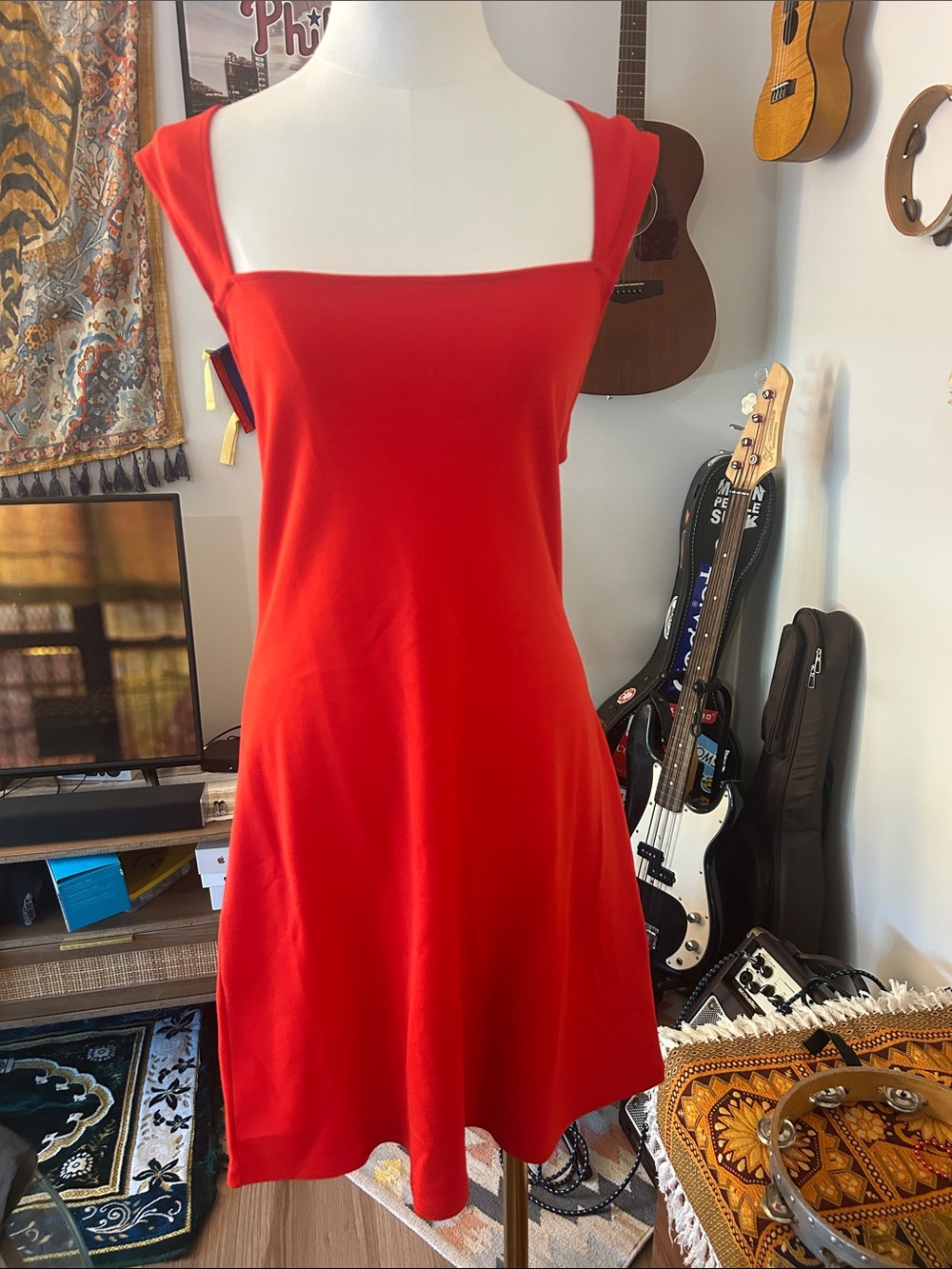 H&M Red Square-Neck Mini Dress